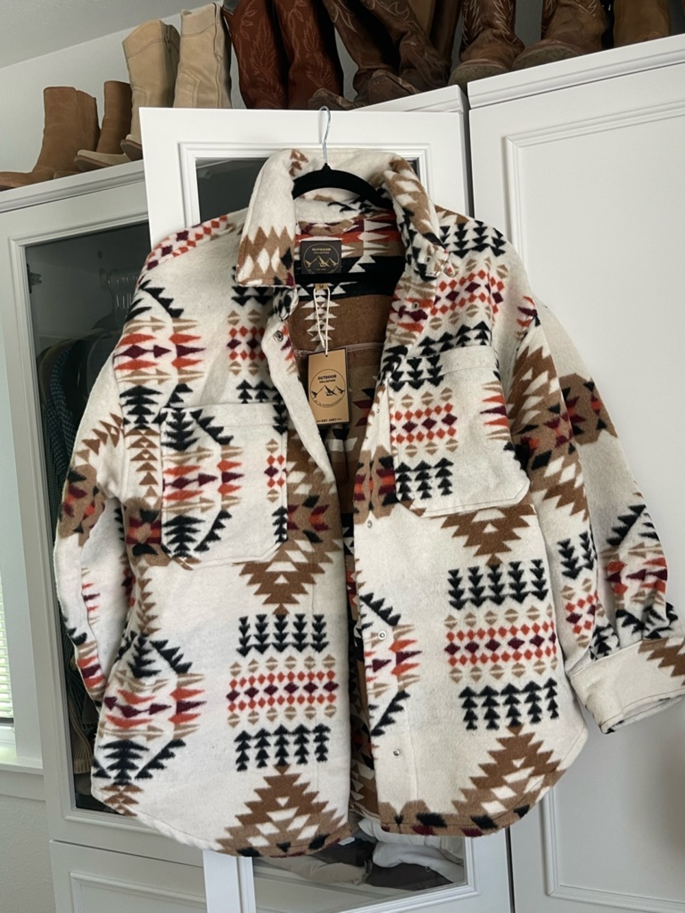 Aztec Print Canvas Oversized Jacket